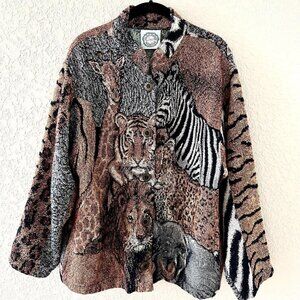 Vintage Sugar Street Weavers Cardigan Animal Kingdom Safari Zebra Giraffe